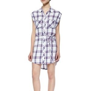 Rails Brooke Button Down Mini Tie Shirt Dress Pink/Marine Blue L